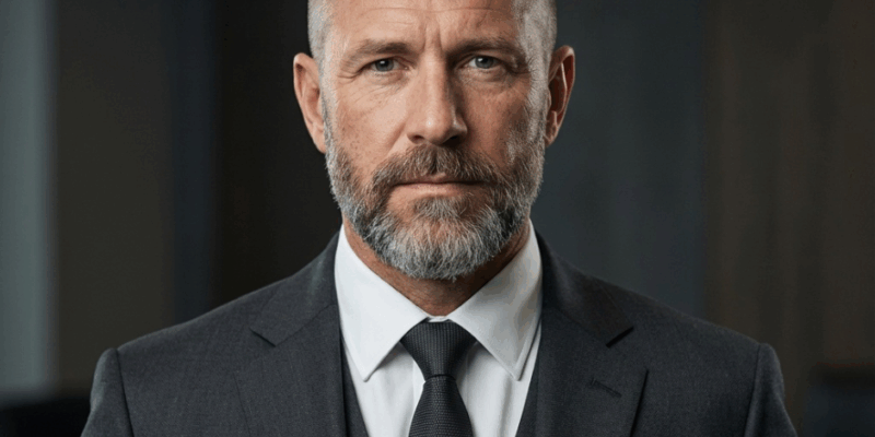 Experienced executive protection professional in a three-piece suit with a salt-and-pepper beard, representing seasoned leadership and real-world security expertise